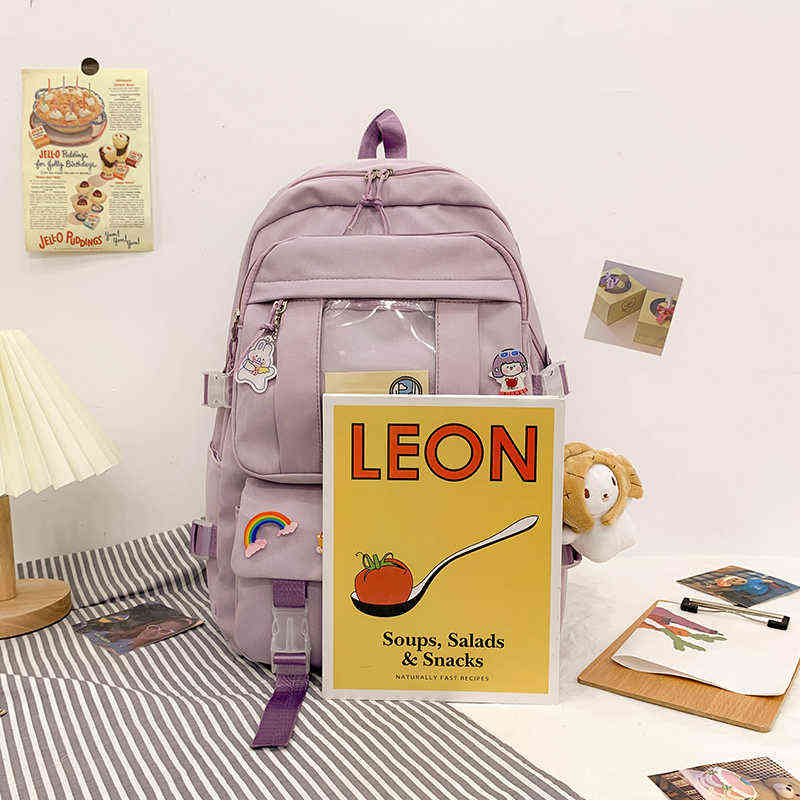 Purple Nylon Backpack for Women Large Capacity Backapck Student Travel Rucksack Girl Multifunctional School Bag 7 Grade 220209