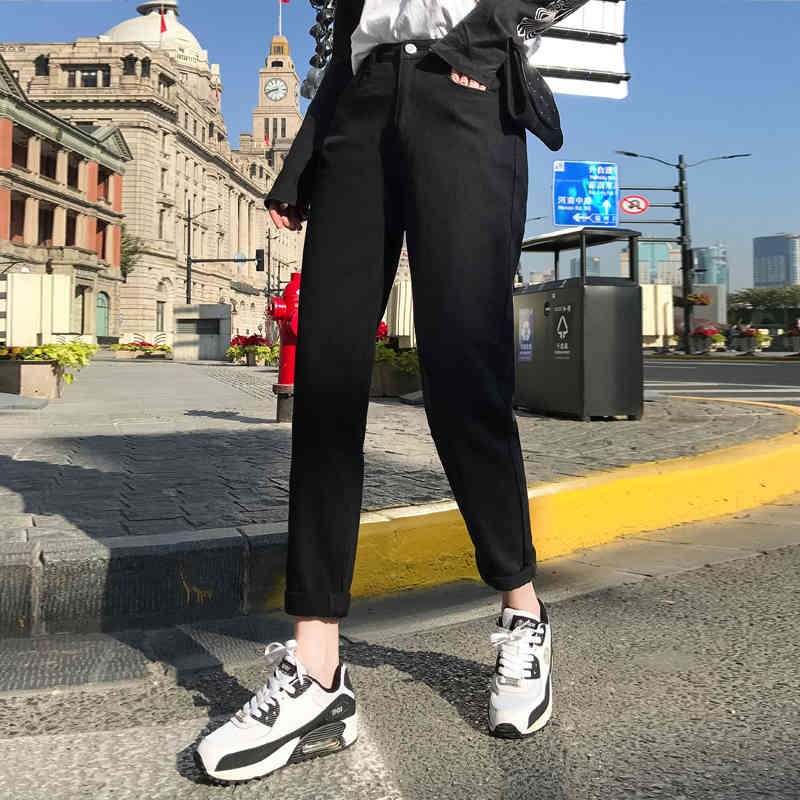 Cotton White Jeans Women High Waist Harem Mom spring Plus Size black jeans denim Pants beige Casual HC33H 210420