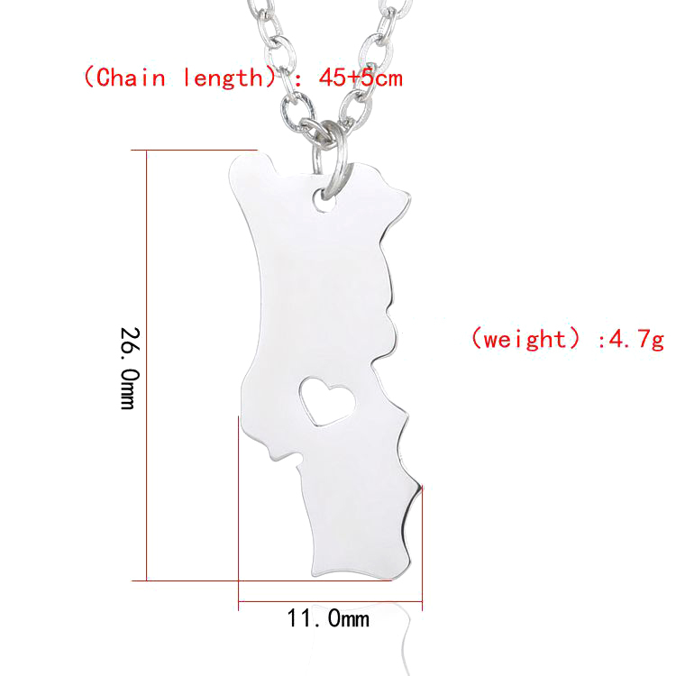 Semitree New National Portugal Map Stainless Steel Pendant Necklace Men Women Portuguese Choker Party Fashion Jewelry Gifts Y0301