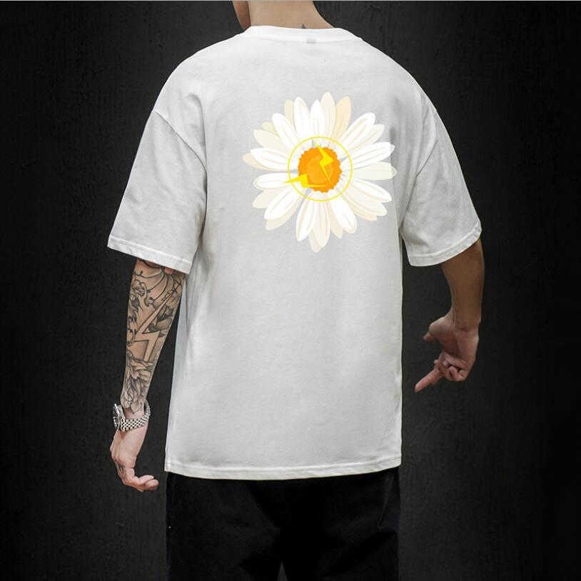 LIFENWENNA Casual T Shirts Summer Flower Print Top Tees Mens Hip Hop Short Sleeve Streetwear Fashion Harajuku Male Tshirt 210629