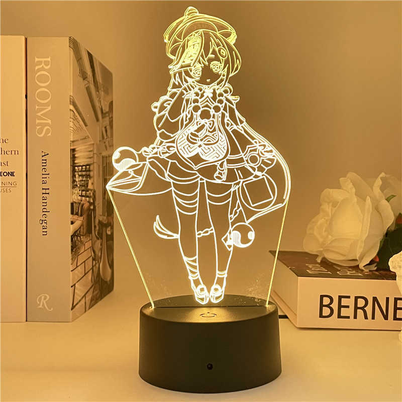 Genshin Impact Game Character Stand Model Plate Klee Diluc Venti Qiqi Barbara Zhongli Xiao Acrylic Standing Sign Led Night Light Y0728