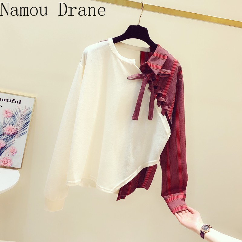Women spring hit color striped cotton sweatshirt female crewneck irregular tops ladies bandage sweats 210429, Clear
Women spring hit color striped cotton sweatshirt female crewneck irregular tops ladies bandage sweats 210429, Clear