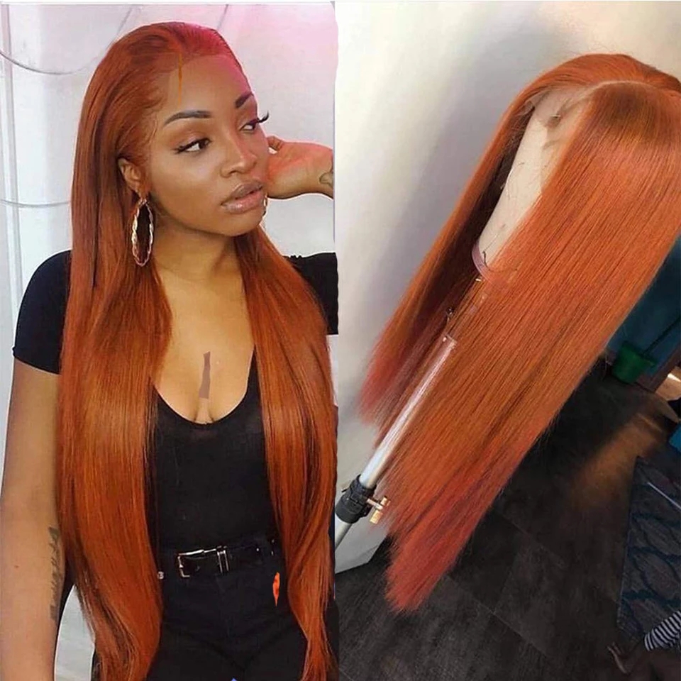Free shipping Brazilian Ginger Orange Lace Front Wigs For Black Woman Long Soft Natural Straight Synthetic Hair Wig Heat Resistant Cosplay /Party