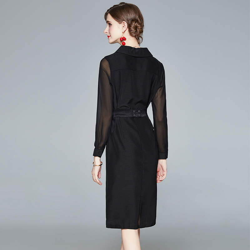 Autumn and winter Elegant Dress Black Long Sleeve Tailored collar Temperament Commute Women Slim Pencil skirt 210506