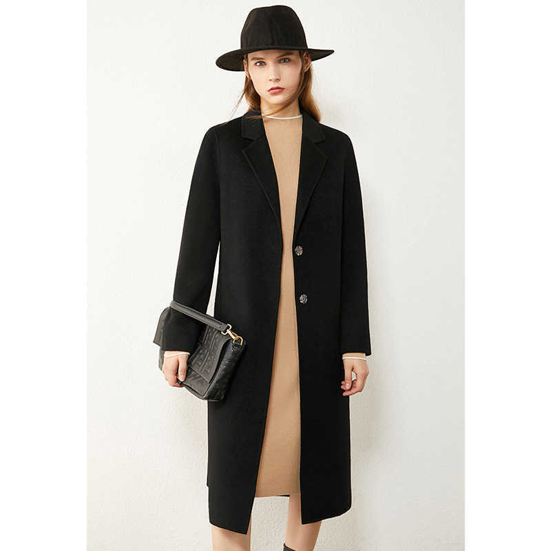 Minimalism Winter Coat Female 100%wool Fashion Solid Lapel Single-breasted Double-sided Woolen 12040651 210527