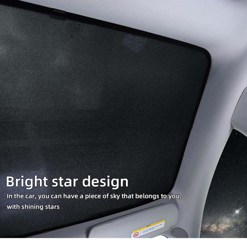 Starry Sky Style Sunshade for Tesla Model 3 Glitter Glass Roof Sun Shade Car Skylight Blind Shading Net Functional Accessories Front Rear Sunshades