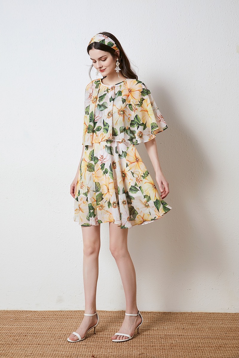 summer mini dress chiffon holiday casual loose dresses for women lady chic floral printed paris fashion vestido de mujer 210421