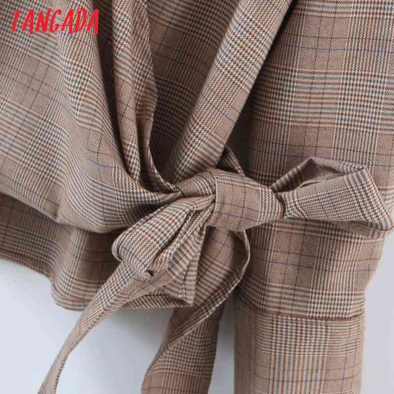Women Plaid Pattern Thick Shirts Bow Long Sleeve Pearl Buttons Elegant Office Ladies Blouses QD02 210416