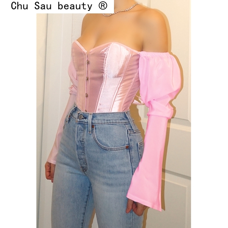French romance off shoulder tops women club party night Strapless bow tassel tee shirt Elegant slash neck mujer 210514