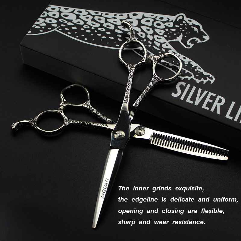 JAGUAR GM45 professional barber hair scissors 6.0 9CR 62HRC Hardness cutting / thinning silver shears with case
JAGUAR GM45 professional barber hair scissors 6.0 9CR 62HRC Hardness cutting / thinning silver shears with case