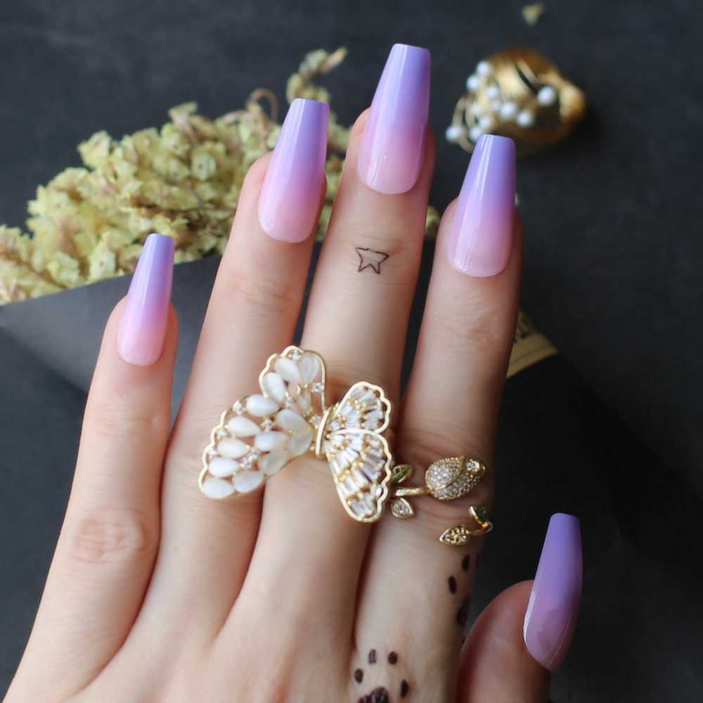 Lavender ombre coffin false nails Purple gradient pink Medium GEL fake nais Daily wear Q0527, Black
Lavender ombre coffin false nails Purple gradient pink Medium GEL fake nais Daily wear Q0527, Black