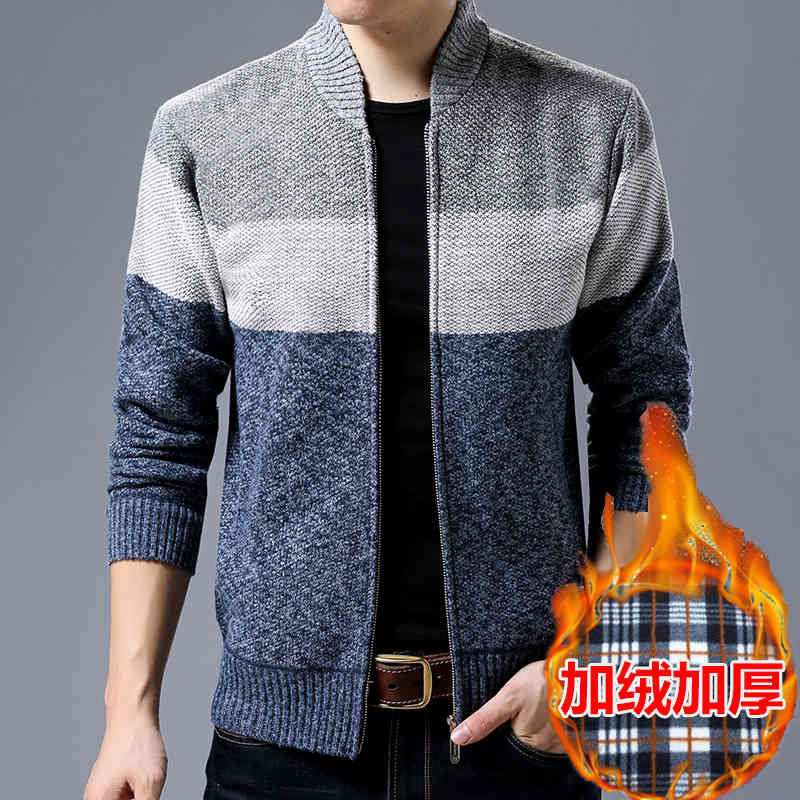 Men's Sweater Jacket Cardigan Knitting Thick Men's Wool Fleece Casual Sweaters Autumn Winter Warm Zipper Up Male Sweaters 210518