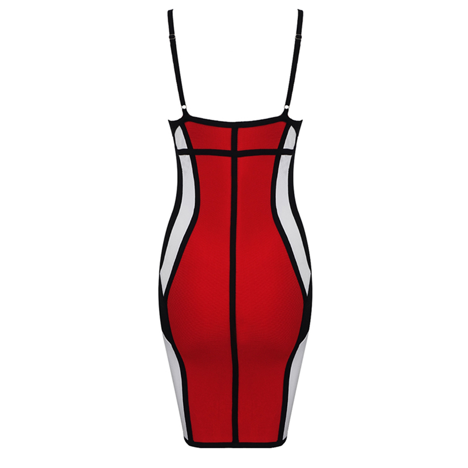 Free Women Summer Bandage Dress Sexy V-neck Halter Bodycon Color Block Celebrity Club Party 210524