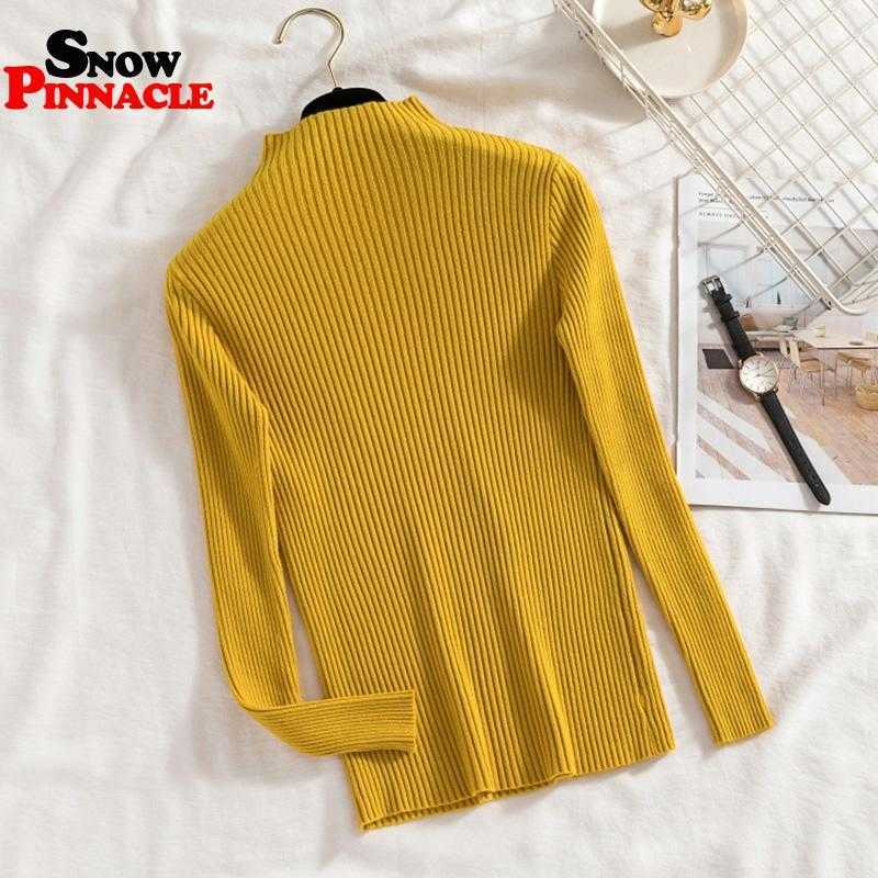 Women pullovers slim half-turtleneck buttons knitted sweater fashion office lady for autumn female knitwear 210524