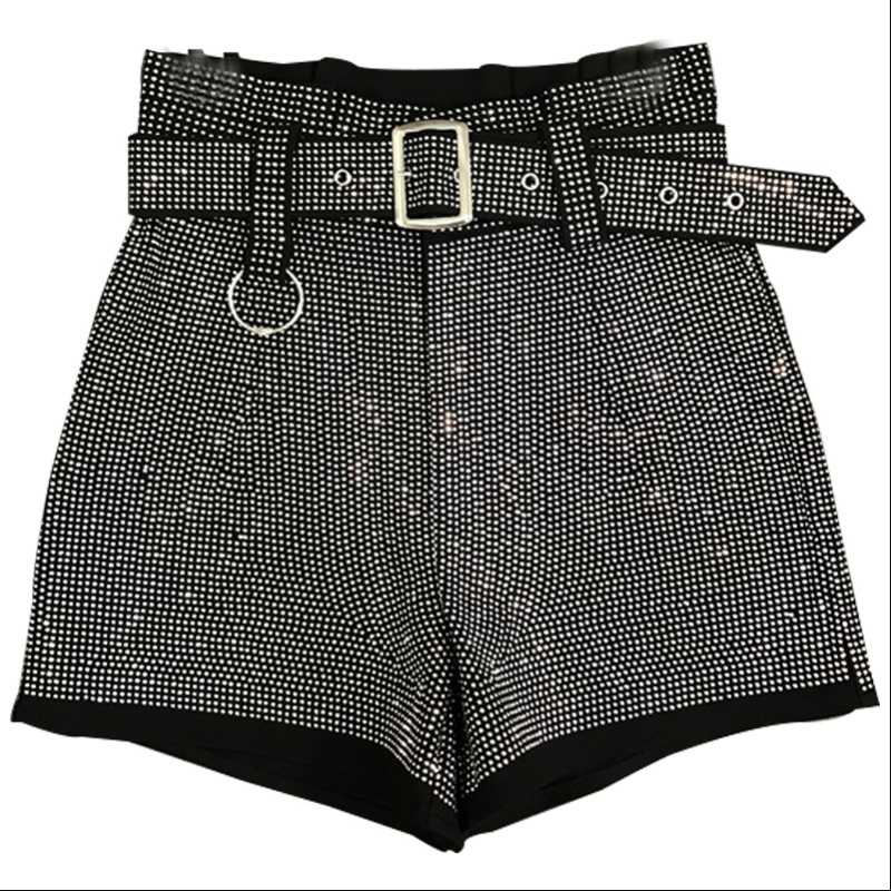 Drilling Heavy Industry High Waist Shorts Women Autumn Winter Diamond 2021 Fashion Belt Wide Leg Boots Women's