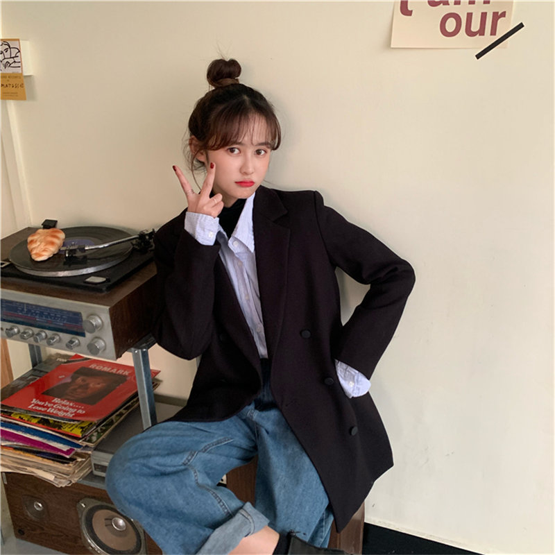 Slender Vintage Elegant Feminine Stylish Solid Women Streetwear Loose Free Coat All Match Office Lady Blazers 210421