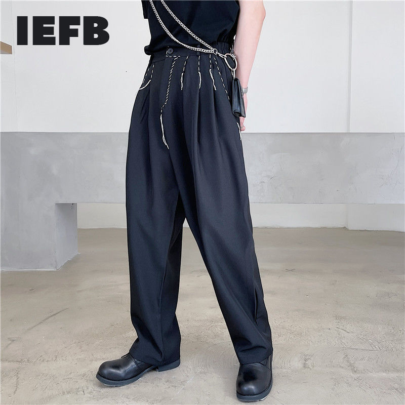 IEFB Men's Causal Suit Pants Bright Line Design Simple Folded Black Business Trousers Straight Loose Bottoms 9Y6832 210524 
IEFB Men's Causal Suit Pants Bright Line Design Simple Folded Black Business Trousers Straight Loose Bottoms 9Y6832 210524
