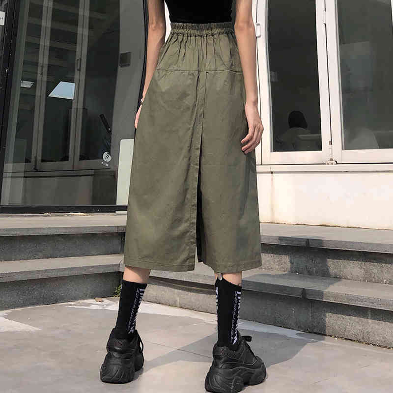 Harajuku Wide Leg Skirts Pants Women High Waist Trousers Streetwear Summer Korean Cargo Pantalones Mujer 210519