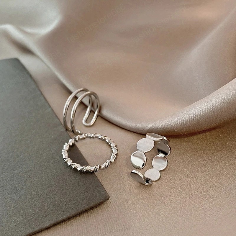 3PCS/Set Korea Punk Vintage Metal Chain Open Rings for Women Gold Silver Color Adjustable Wide Ring Set Party Jewelry Gifts