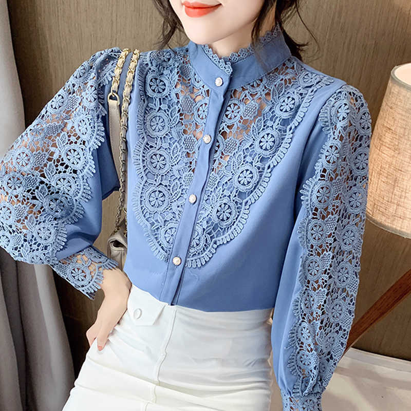Blusas Blouses Femme Top Long Sleeve Blouse Women Blusas Mujer De Moda Hollow Out Lace Chiffon Blouse Shirt Women Tops E721 210602, Blue
Blusas Blouses Femme Top Long Sleeve Blouse Women Blusas Mujer De Moda Hollow Out Lace Chiffon Blouse Shirt Women Tops E721 210602, Blue