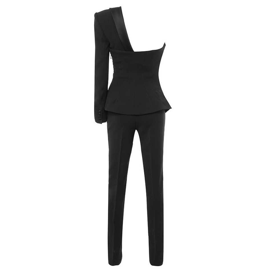 Autumn And Winter Women'S Sexy One-Shoulder Long-Sleeved Single Buckle Tight-Fitting Celebrity Party Jumpsuit 210525