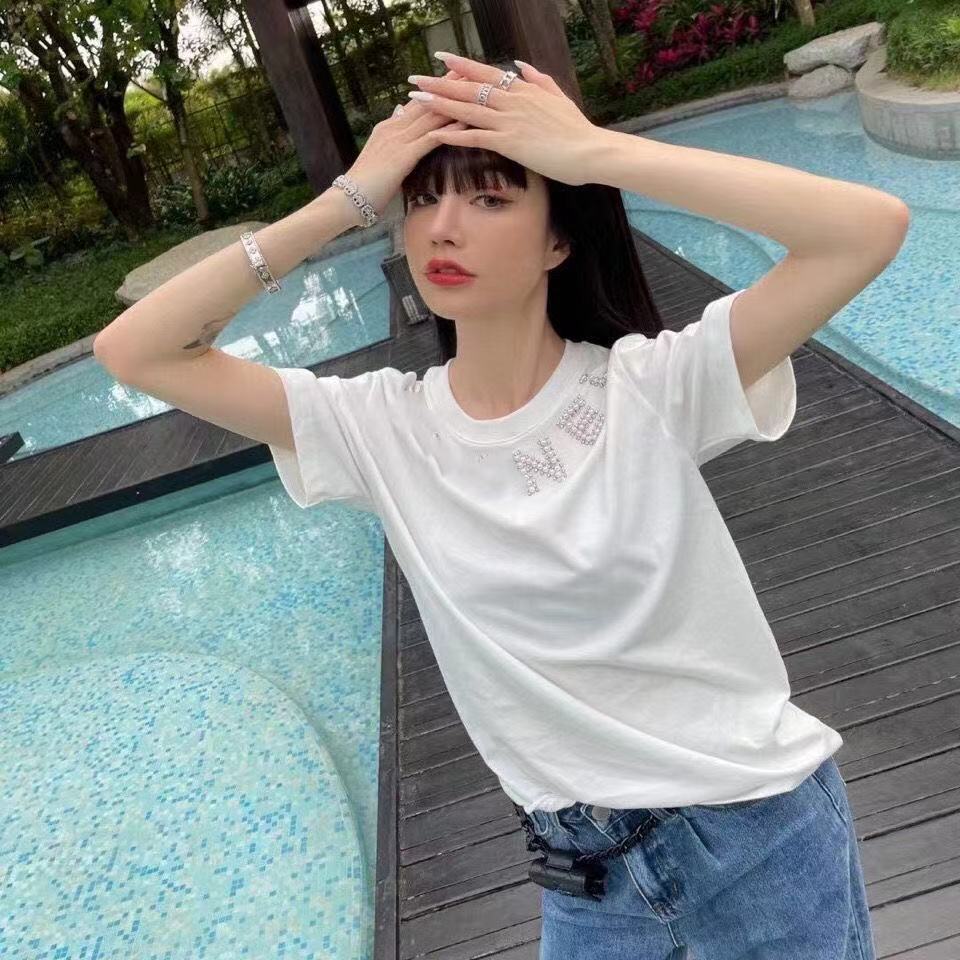 Women's T-Shirt 2021 spring/summer fashion round collar heavy industry nail bead set diamond letter short sleeve pure cotton casual joker T-shirt top
Women's T-Shirt 2021 spring/summer fashion round collar heavy industry nail bead set diamond letter short sleeve pure cotton casual joker T-shirt top