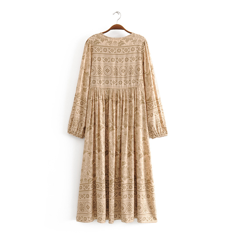 Chu Sau beauty Boho Floral Print Maxi Dress Women Holiday Fashion O-neck Bow Tassel Long Dresess Female Vestido De Moda 210508