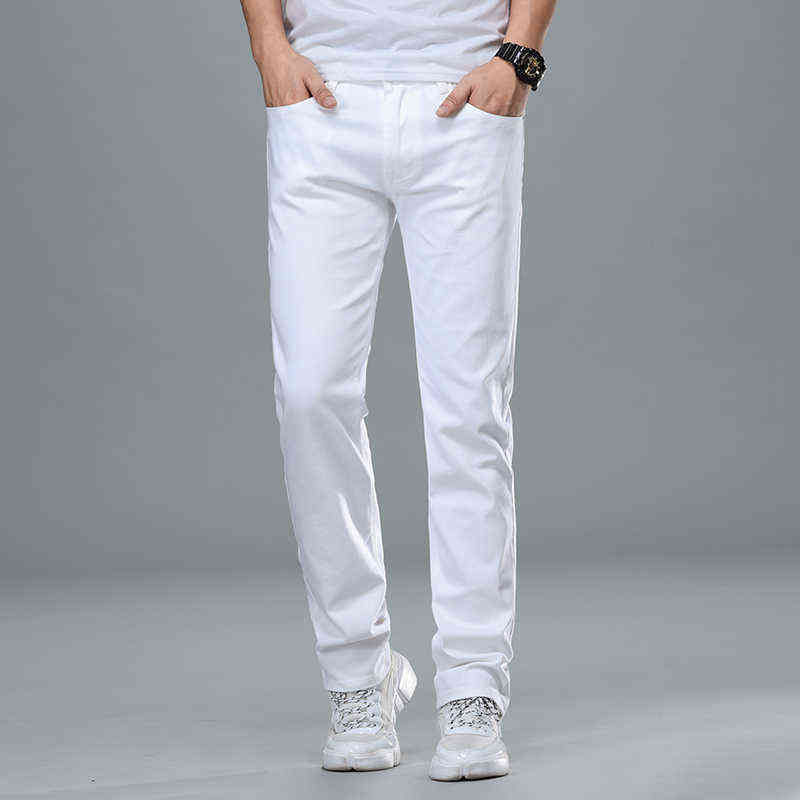 Fashion Streetwear Soft White Denim Trousers Men Baggy Jeans Slim Fit Pants Classic Business work Casual and simple Jeans Homme 211120