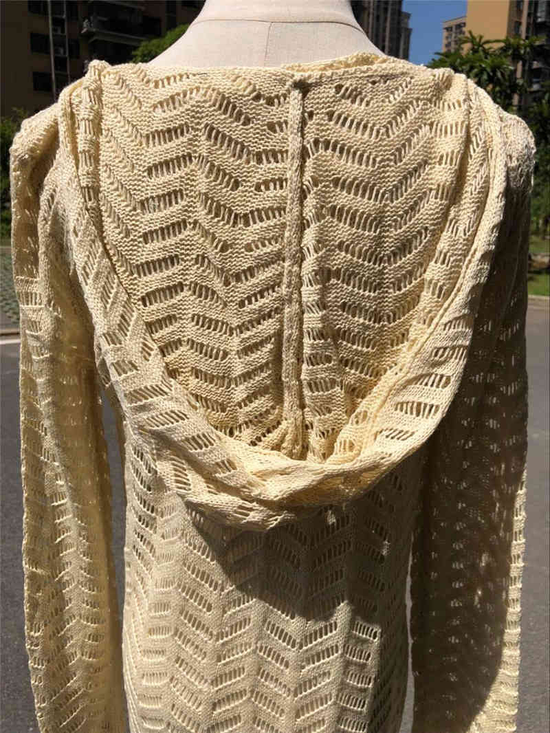 Sexy Beach Cover up Crochet Hoodie Bikini Dress Ladies Bathing Suit ups Tunic Saida de Praia #Q447 210420