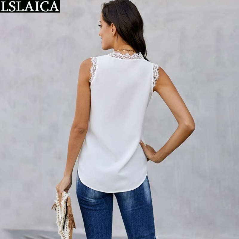 Blouse Women Sleeveless Lace Patchwork Solid Color Blouses Casual Chiffon Fashion Office Summer Blusas Mujer De Moda 210520, White
Blouse Women Sleeveless Lace Patchwork Solid Color Blouses Casual Chiffon Fashion Office Summer Blusas Mujer De Moda 210520, White