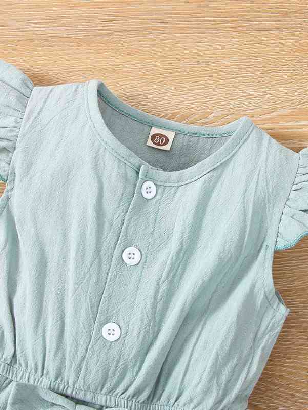 Baby Ruffle Trim Bow Front Half Button Romper SHE