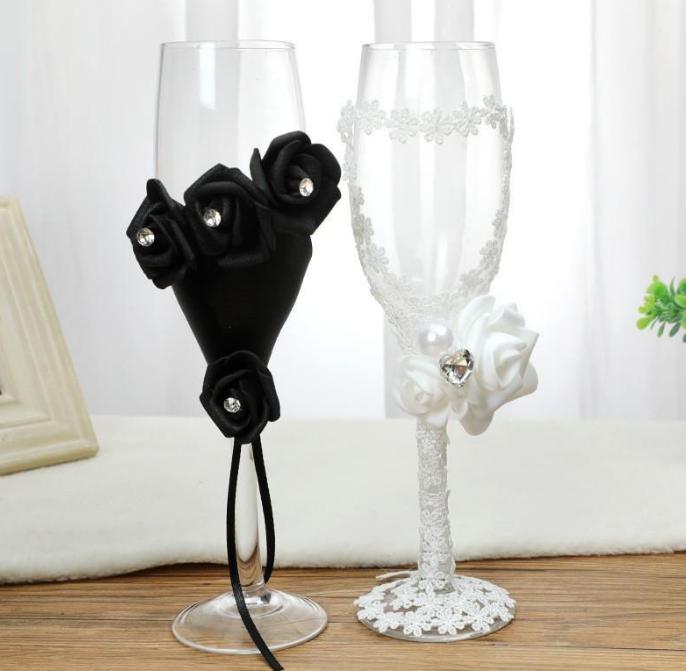 2021 2pcs/set wedding champagne glass set decor cup hanap red wine cup wedding glasses Bride Groom marry cups Accessory Supply