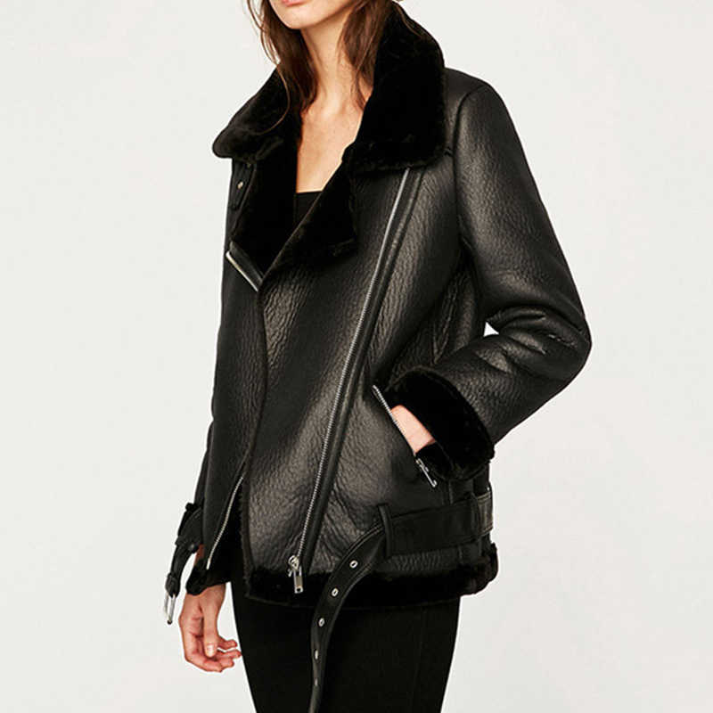 Aigo Winter Coat Thickness Faux Leather Fur Sheepskin Female Jacket Outwear Casaco Feminino 210908