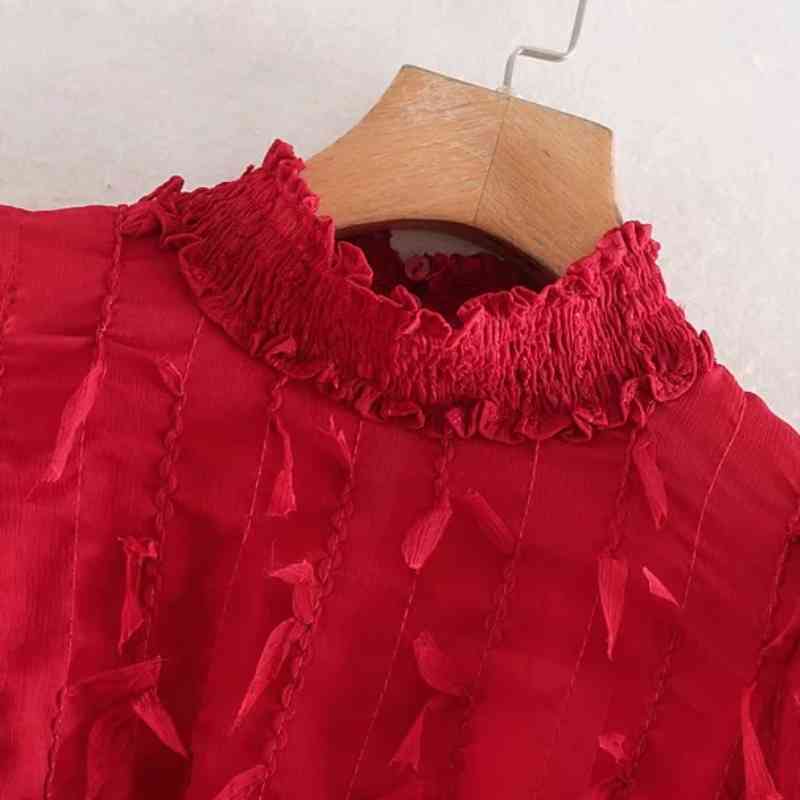 Tassels Decoration Chiffon Elastic Waist Women Shirt Leisure Lady Long Sleeve Blouse Loose Tops S6700 210430