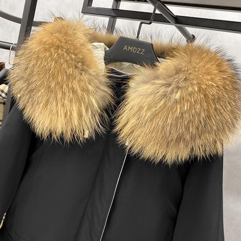 Natural Raccoon Fox Fur Hooded Winter Down Coat Women 90% White Duck Jacket Thick Warm Parkas Female Outerwear 210430