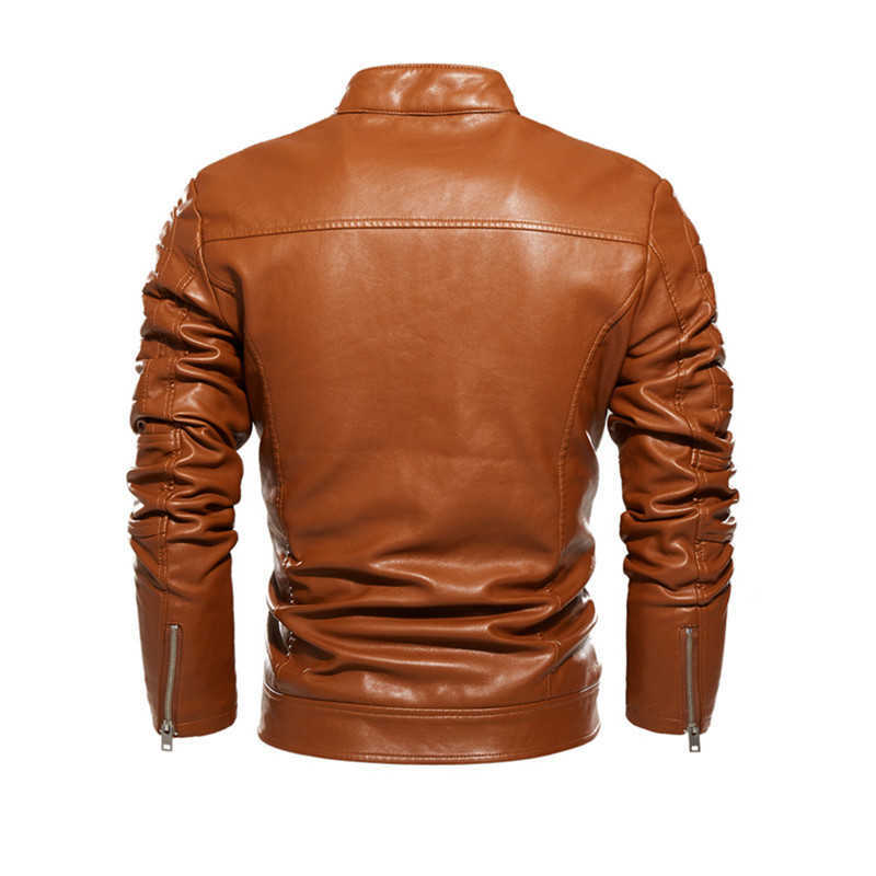 Motorcycle Jacket Men Autumn Winter Fashion Casual Leather Jacket Pu Zipper Basic Coat Male PU Faux Leather Cool Windbreaker 211018