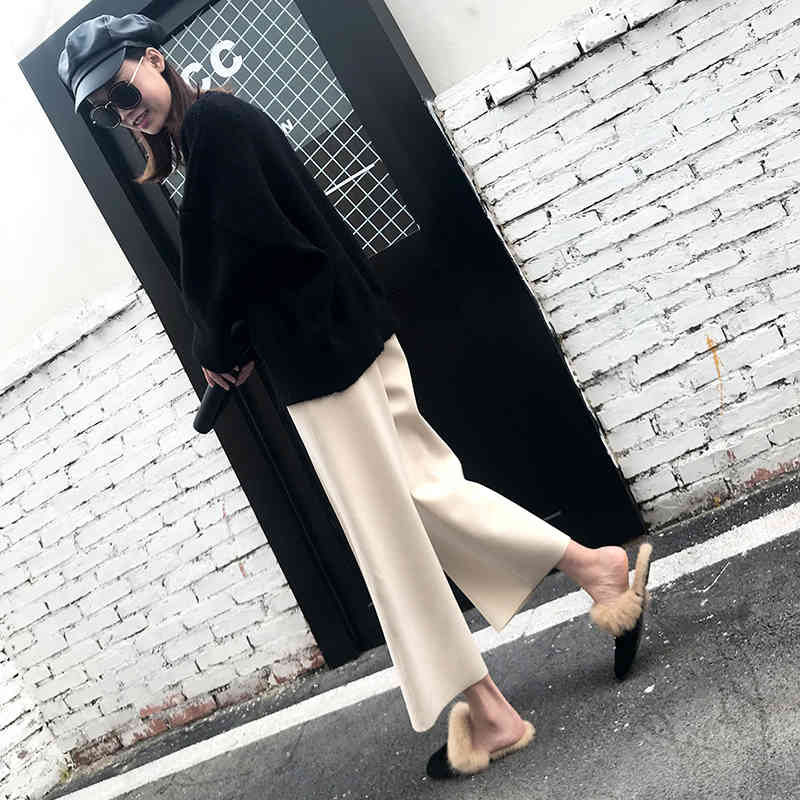 High Waist Straight Pants Female Pocket Trousers Wide Leg Autumn and Winter Korean Women Ankle-length 6990 50 210506