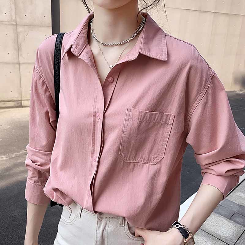 Korean Style Loose White Plus Size Women's Autumn Blouses Long Sleeve Women Bottoming Shirt Solid Lapel Pocket Tops 11891 210508
