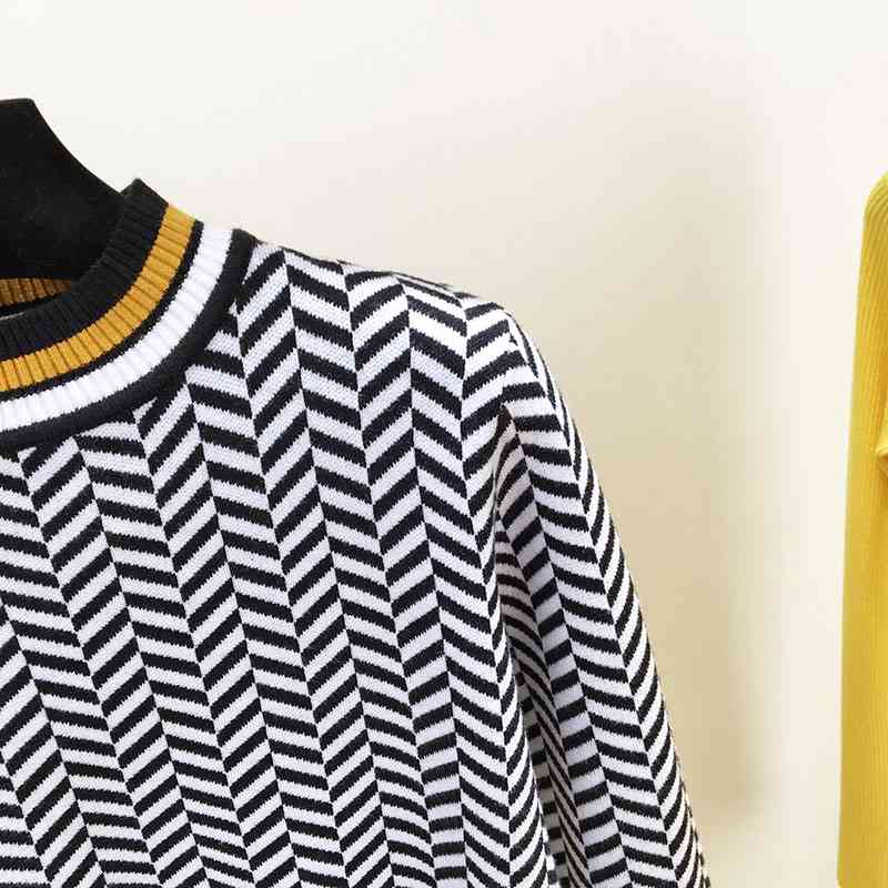 Qooth Women O-neck Sweater England Style Plaid Knitting Swallow Gird Retro Vintage Knitted Pullovers Jumper QH1877 210609