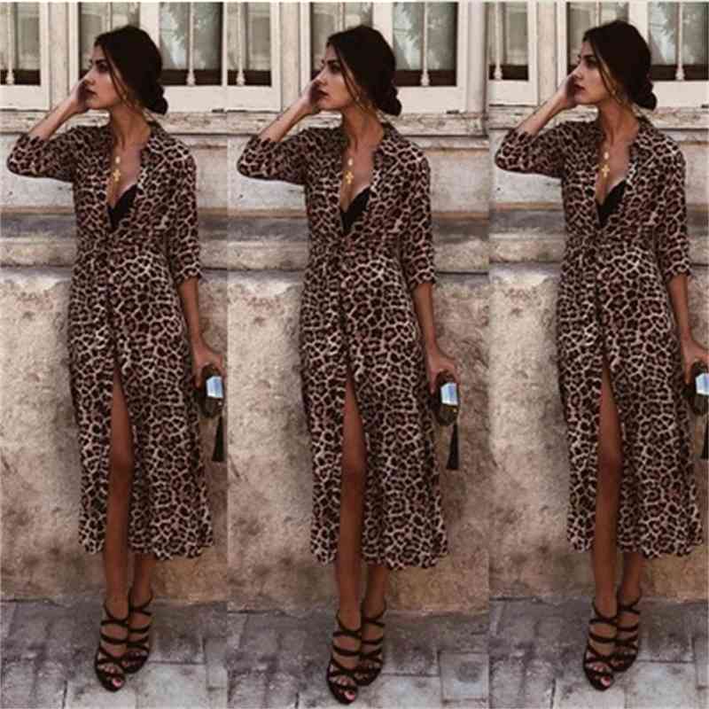 Leopard Print Long Sleeve single breasted dress in spring 2020, Yellow 
Leopard Print Long Sleeve single breasted dress in spring 2020, Yellow