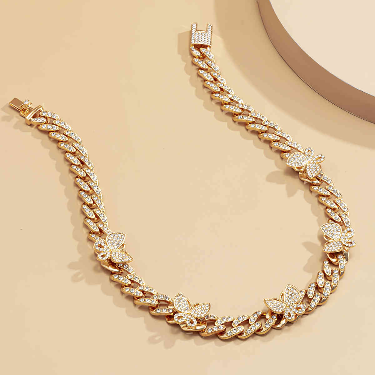 Punk Iced Out Buttefly Neckalce Full Miami Curb Butterfly Cuban Chain Bling Rapper Necklace Bracelet necklaces for Women hip Jewelry