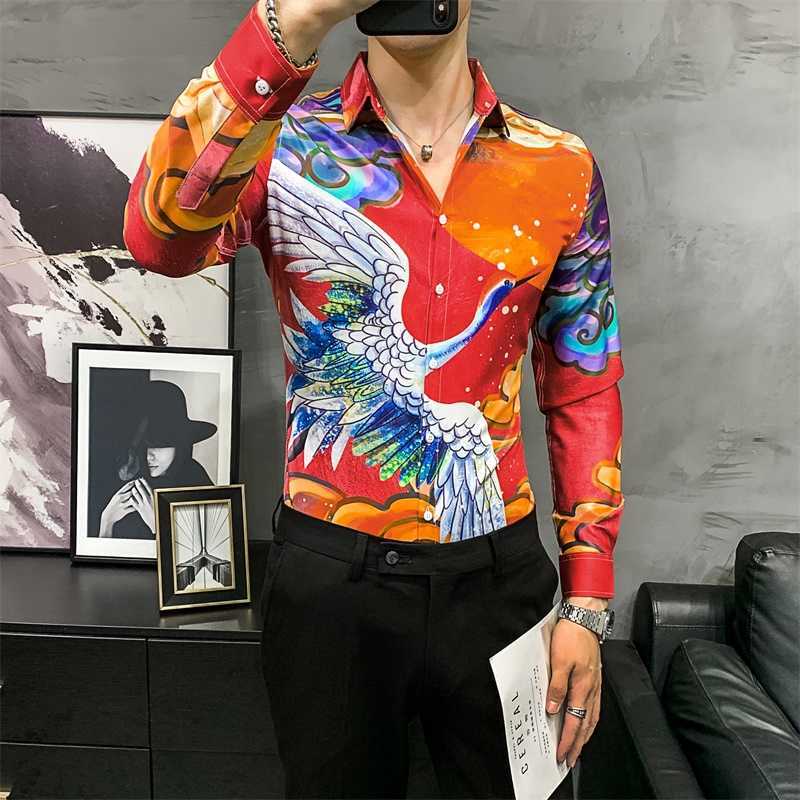 Crane Print Shirts for Men Spring Long Sleeve Casual Slim Shirt Streetwear Social Party Nightclub Blouse Camisa Masculina 210527, Blue
Crane Print Shirts for Men Spring Long Sleeve Casual Slim Shirt Streetwear Social Party Nightclub Blouse Camisa Masculina 210527, Blue