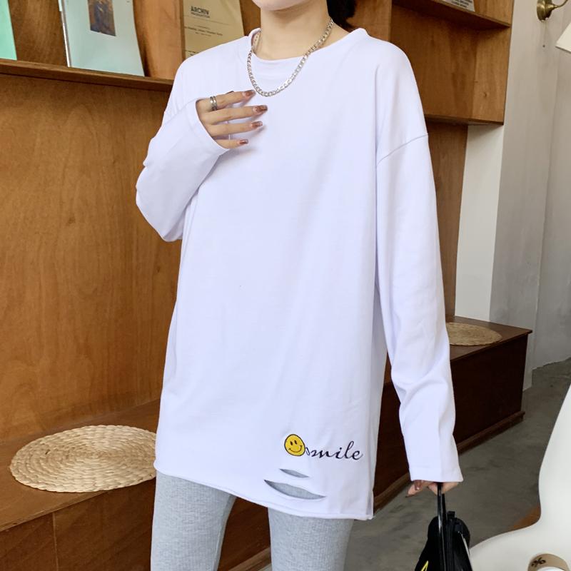 Women' T-Shirt White Cotton T-shirts Women Tees Shirts For Woman Printing Cartoon Smiling Tshirts Loose O-Neck Ripped Hole Tops
Women' T-Shirt White Cotton T-shirts Women Tees Shirts For Woman Printing Cartoon Smiling Tshirts Loose O-Neck Ripped Hole Tops