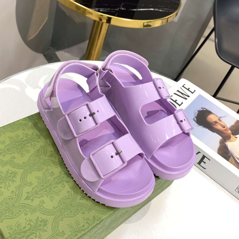 

Top quality Purple Rubber poolside sandals buckle jelly slingback beach shoes casual slides spongy platform sandal for women luxury designers factory footwear, Gift(not sold separately)