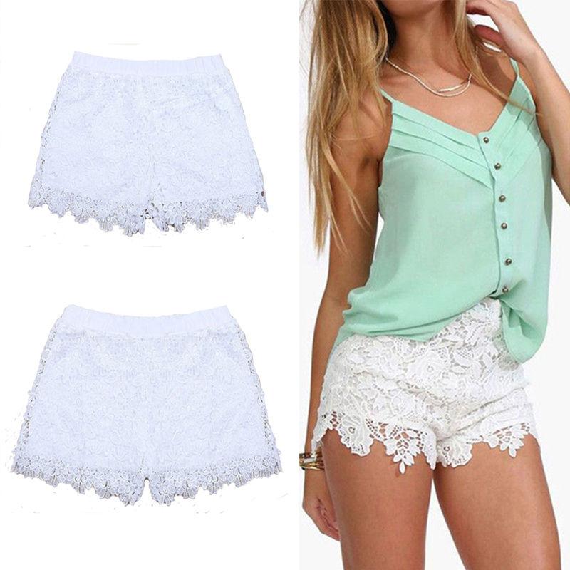 Summer Womens Sweet Cute Crochet Tiered Lace Shorts Skorts Short Pants Women's