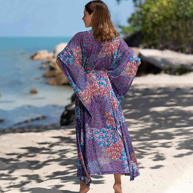 Embroidery Beach Cover up Saida de Praia Swimsuit Women Bikini cover Tunics for Pareo Sarong wear Q1189 210420