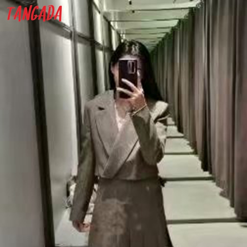 Women's Plaid Pattern Blazer Spring Fashion Suit 2 Piece Set Coat and Skirt 3H219 210416