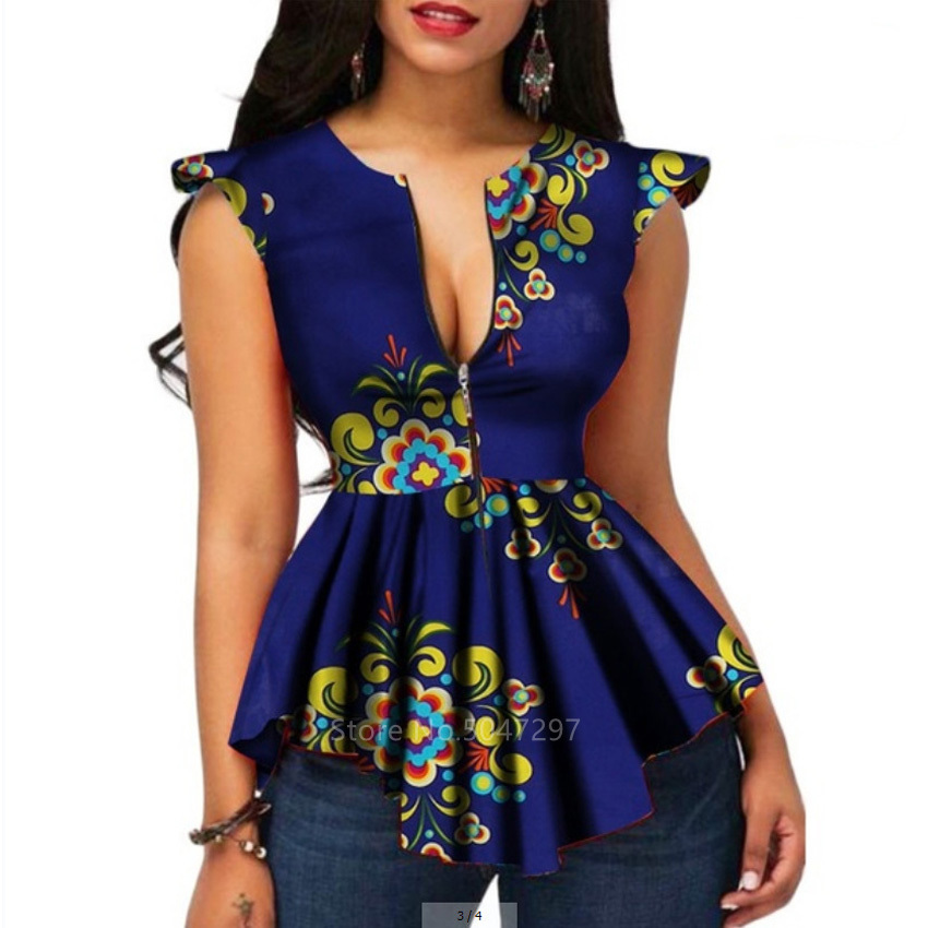 Fashion Ladies Clothes African V-neck Top Dashiki Print Plus Size T Shirt Traditional Clothing African Dresses for Women 210408