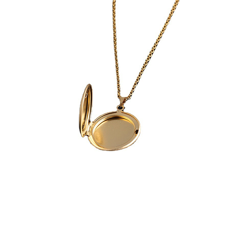 Round Shaped Photo Frame Pendant Necklace Gold Silver Color Stainless Steel Picture Locket Pendant Necklace Couple Jewelry Gifts