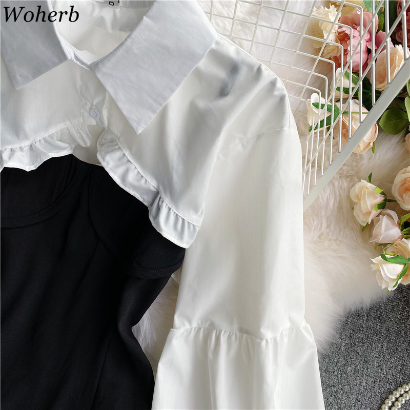 Two Piece Outfits for Women Crop Tops Dress Fall Clothes Woman Korean Sexy Slim Fit Suit Femme Roupas 2 Set 4F778 210519